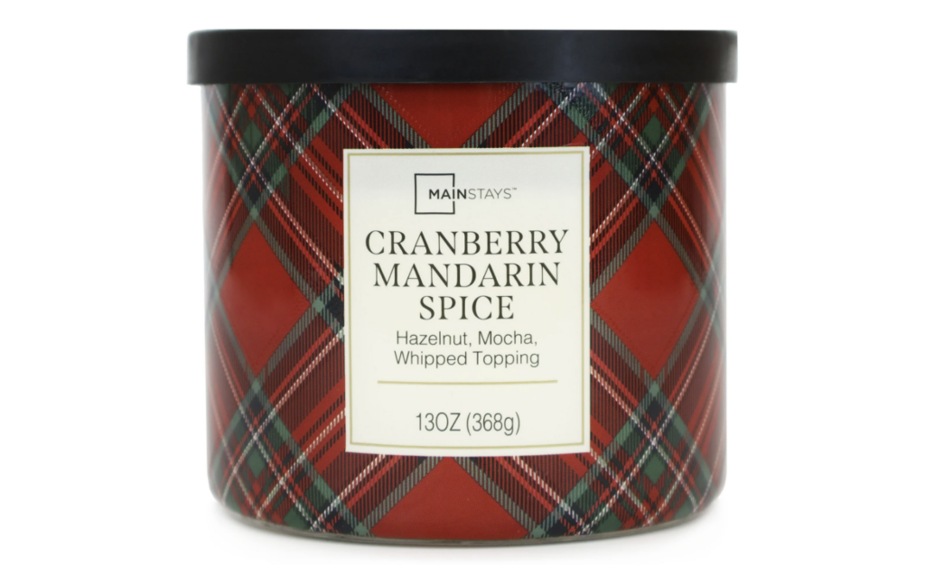 Mainstays 3-wick Cranberry Mandarin Spice Plaid, Walmart Gifts Under $10